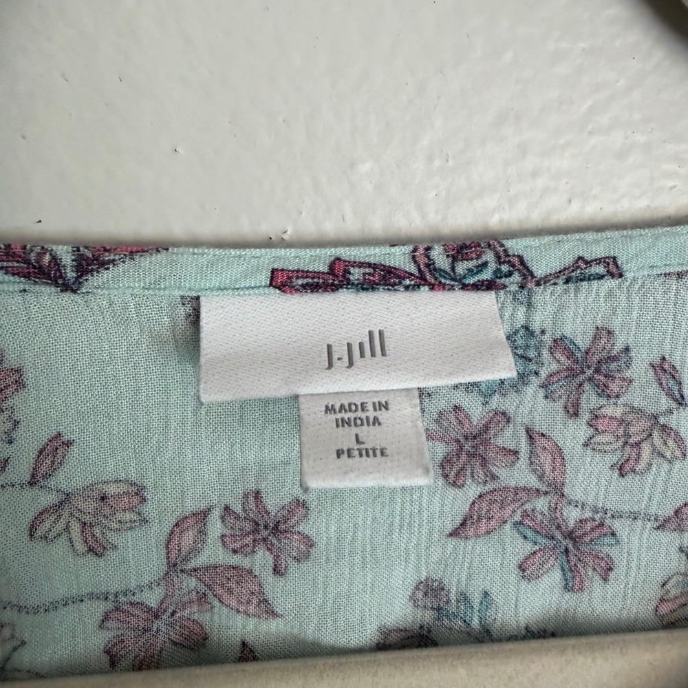 J. Jill Floral Peasant Blouse Tassel Tie Top Petite Large Boho Cottagecore - Picture 2 of 5